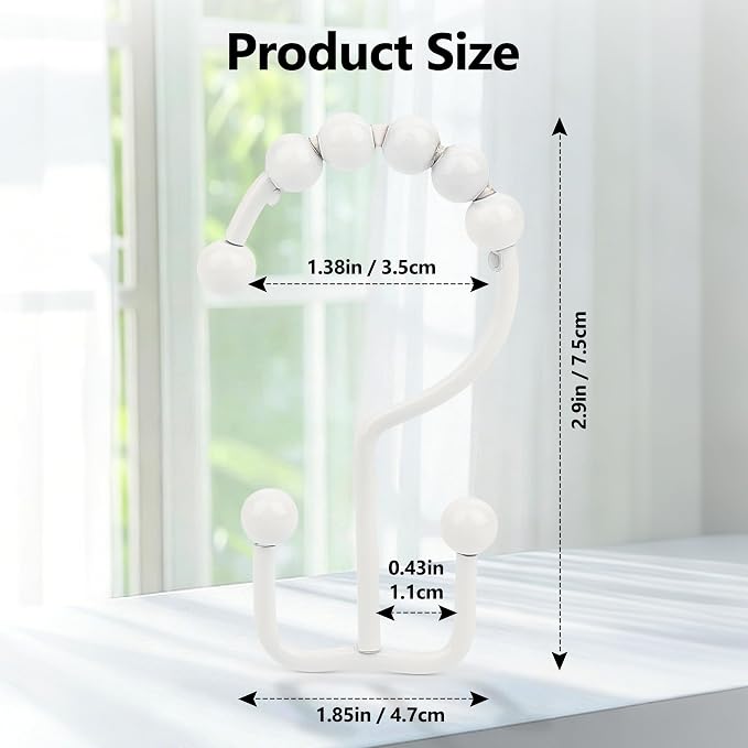 Resze Shower Curtain Hooks, Metal Double Shower Curtain Rings - Image 2