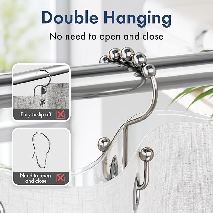 Bathway Shower Curtain Hooks Nickel Shower Curtain Rings, Metal Shower Hooks - Image 2