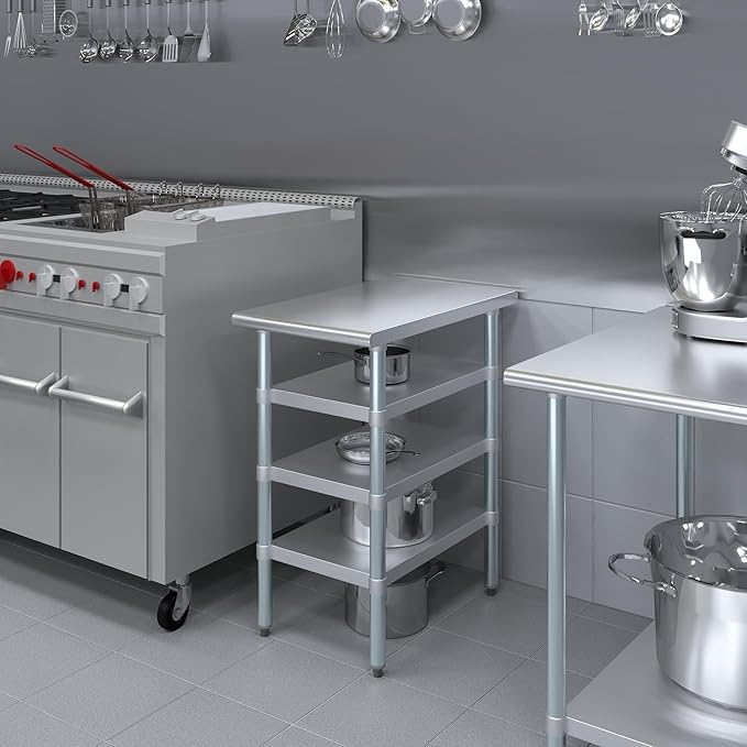 30 in. x 18 in. Stainless Steel Work Table with Three Bottom Shelves | NSF Kitchen Prep Table | Utitly Metal Table