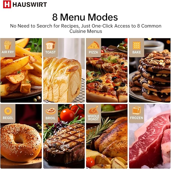 Hauswirt Air Fryer Toaster Oven, 42 Qt Extra Large Countertop Convection Oven, Dual NTC Precise Control for Even Browning, Split Screen Color Display with 8 Presets & Smart Timer