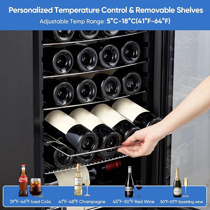 24 Bottle Wine Cooler, Freestanding Compressor Wine Fridge with Lock, Slim & Narrow Wine Refrigerator (16.9” W), 41°F–64°F Digital Temperature Control for Red, White & Champagne – Black