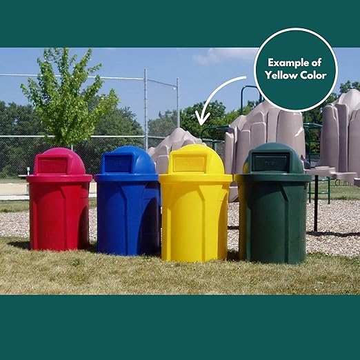 Campus Collection 42 Gallon Slatted Round Heavy-Duty Commercial Outdoor and Indoor Trash Can with Push Open Dome Lid and Internal Liner | Great for Schools and Businesses - Yellow