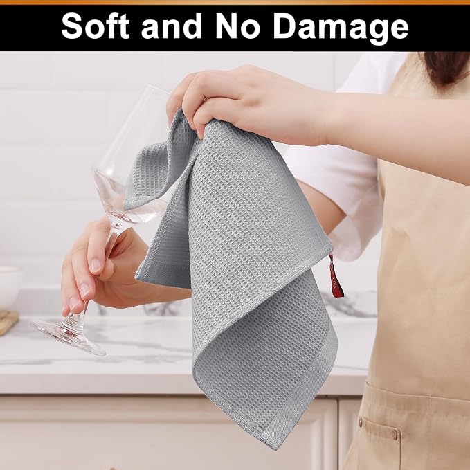 Homaxy 100% Cotton Waffle Weave Dish Cloths, 12 Pack, Light Grey - Image 4
