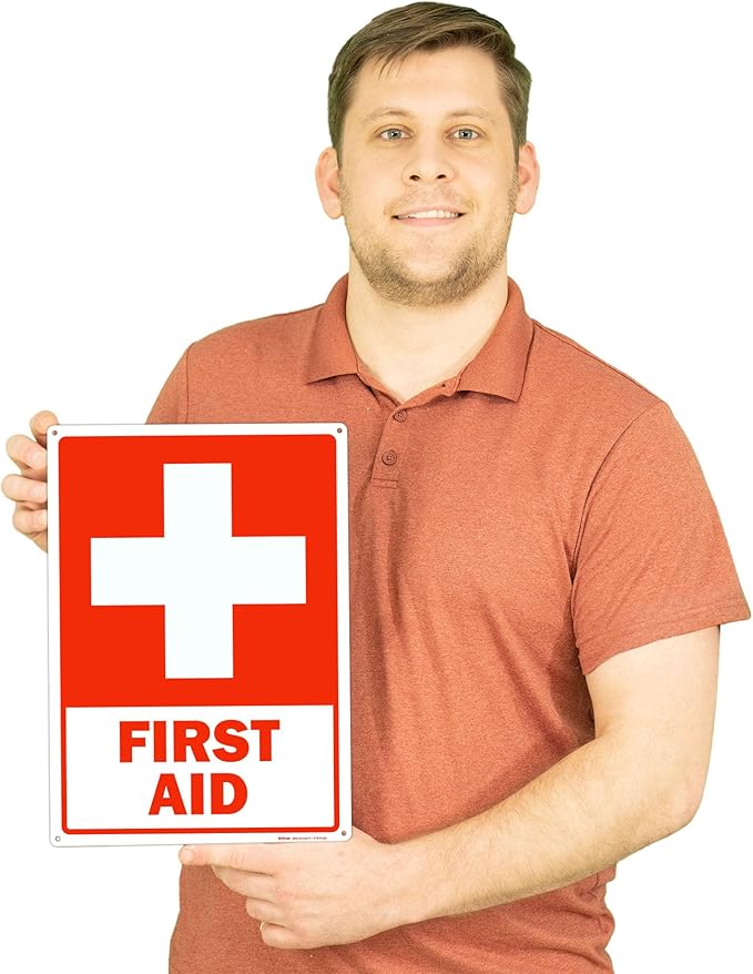 Brimar - 10 x 14" - First Aid Sign - .055″ Polyethylene Plastic - Clear Message - Standard Size