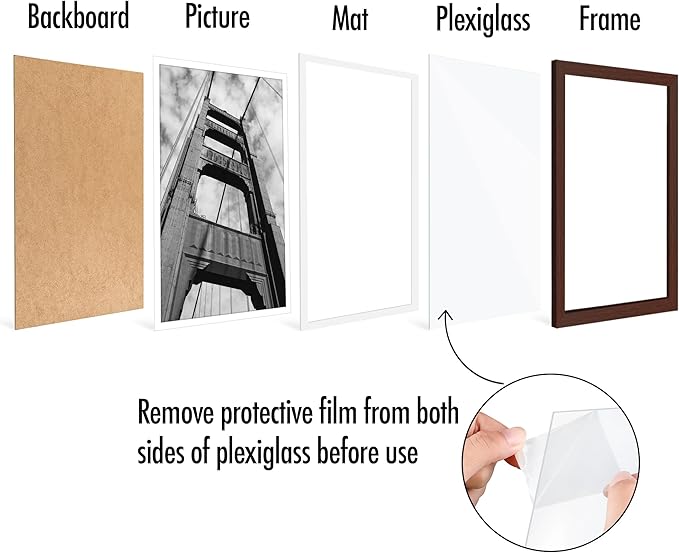 Americanflat 12x18 Poster Frame with Polished Plexiglass - Set of 5 - Use as 11x17 Frame with Mat or Display 12x18 Photo Without Mat - Galleria Collection - Picture Frames for Wall Display - Mahogany