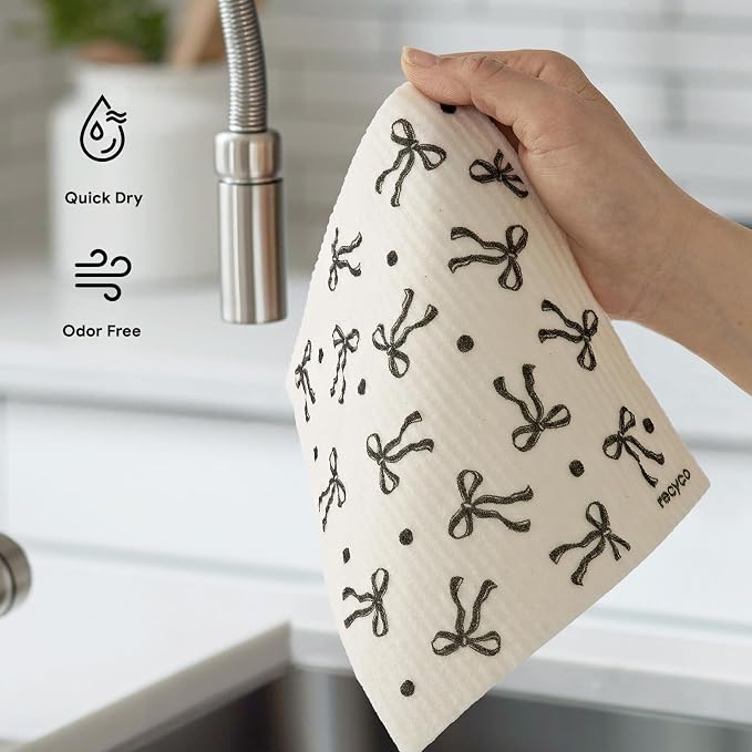 RECYCO Swedish Dishcloths for Kitchen | 6 Packs Modern Bows Washable Dish Rags - Image 6