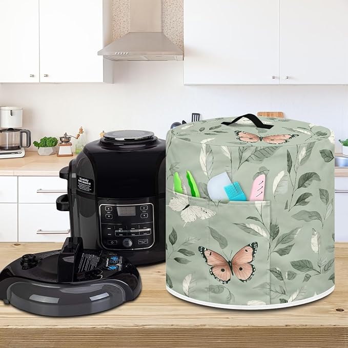 Dust Cover for 8 Quart Pressure Cooker Cover Dust Protection Easy Cleaning Electric Appliance Air Fryer with Pocket Home Decor, Butterfly Leaf Green