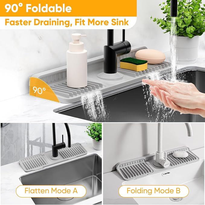 17.7'' Folding Faucet Mat for Kitchen Sink Splash Guard Kitchen Sink Faucet Mat - Image 6