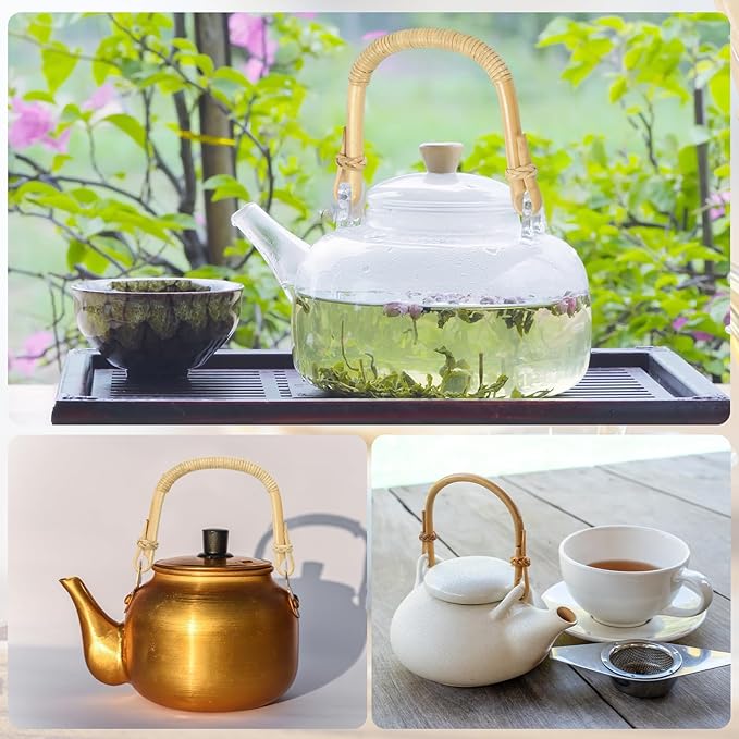 uxcell 2Pcs Bamboo Teapot Handle U-Shape Handle Replacement for Span 4.3-5.1 Inch Ceramic Pottery Tea Pots Tea Kettle Accessories Supplies, Heart Knot