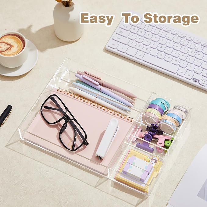 Briwooody Clear Acrylic Drawer Organizer, 5 Compartments, Large | 12.2 x 8.27 x - Image 3