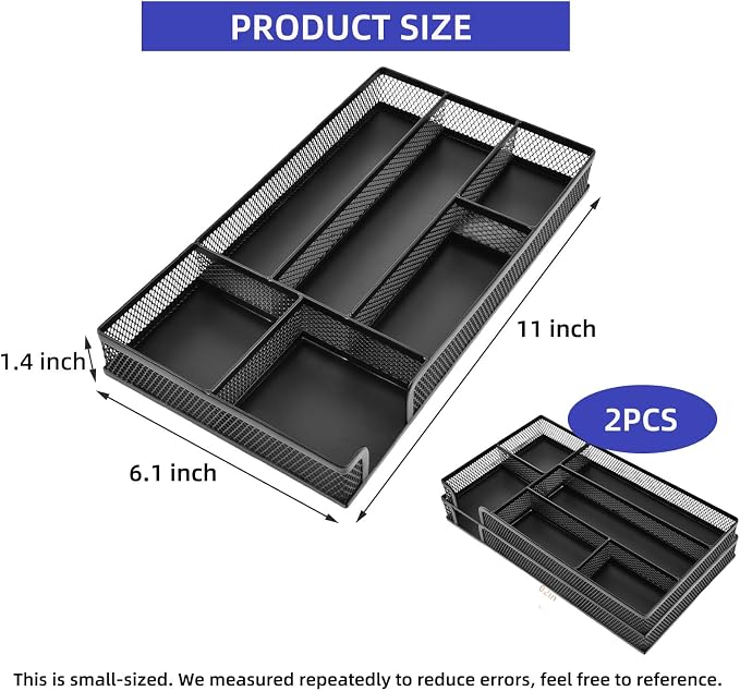 2 Pack Desk Drawer Organizer, Small Metal Mesh Desk Organizer Tray, Pen Pencil - Image 2