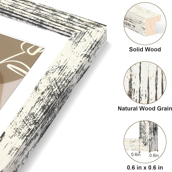 Vittanly 4x6 Picture Frame, Solid Wood Frame with Plexiglass, Includes 3.5x5 Mat, Wall Hanging or Tabletop for Home Decor, Distressed White, 1 Pack