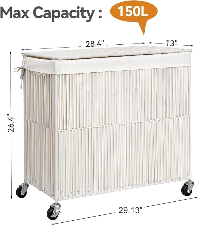 WOWLIVE Laundry Basket 3 Section, Handwoven Laundry Hamper - Image 4