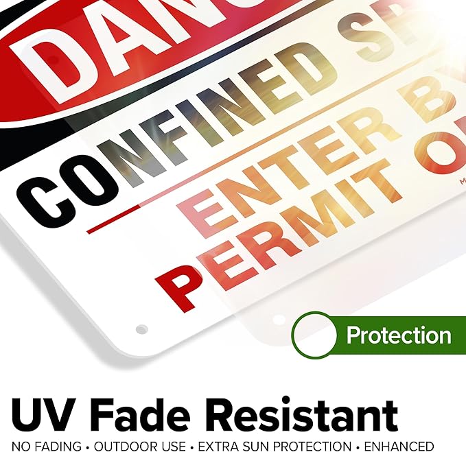 Danger Confined Space Enter By Permit Only Sign, 7x10 Inches, 55 mil thick HDPE (high density polyethylene), Made in USA by My Sign Center
