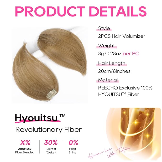 REECHO Clip in Hair Volumizer, Short Thick Clip in Hairpieces Adding Extra Hair Volume Extensions for Women with Thin Fine (Golden Blonde with Highlights, 8 Inch(Pack of 2))