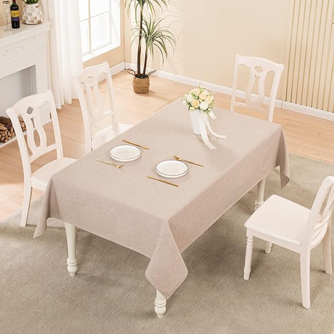 BALCONY & FALCON Rectangle Tablecloth Washable Wrinkle Resistant and Water Proof Table Cloth Decorative Linen Fabric Tablecloths for Dining Parties Kitchen Wedding and Outdoor Use (Beige, 57x118)