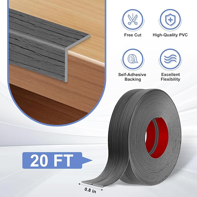 Wall Corner Protector Moulding Trim Peel and Stick Wall Corner Guards Trim Flexible Self Adhesive Edge Protector Moulding, 0.8 in x 20 Ft, Deep Gray Wood
