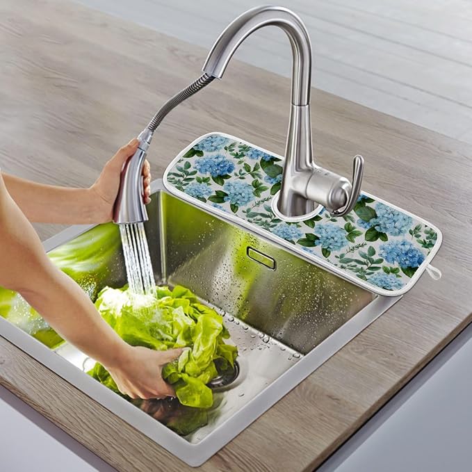 Purple Hydrangea Herb Vintage Blue Sink Mat - Image 9