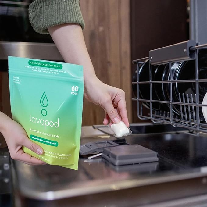 Natural Dishwasher Pods | Plant Based Enzymes Dishwasher Detergent, Free & Clear (Unscented), Eco-Friendly, Tough on Grease & Food Residue | 2 Pack of 60, 120 Pods