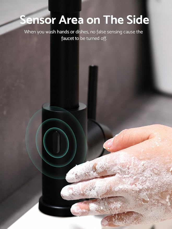 WEWE Touchless Kitchen Faucet, 2-Mode Sprayer, Matte Black, Pull-Down | 17-Inch - Image 3