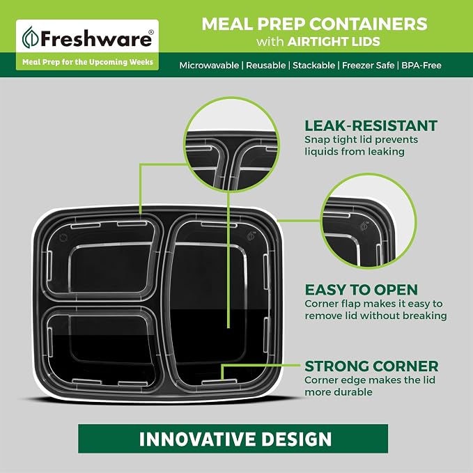 Freshware Meal Prep Containers 3 Compartment - Image 5