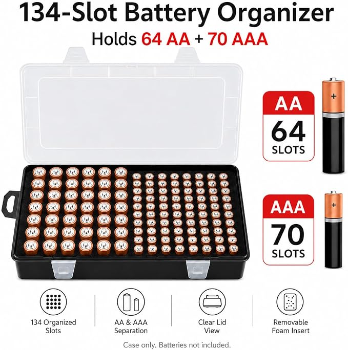 Xuerdon 134-Slot Battery Organizer Storage Case - Image 2