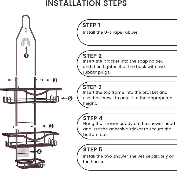 REINHARDT Adjustable Shower Caddy Hanging Over Shower Head - Image 8