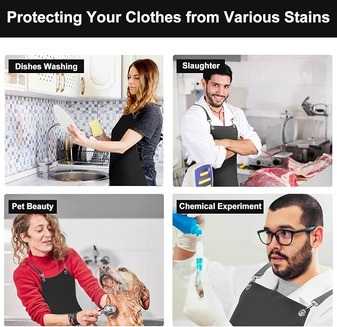 Waterproof Rubber Apron, 48" XL Anti-Tear Heavy Duty Vinyl Adjustable Thicker Cross Back for Restaurant Dishwashing, Butcher, Lab Work, Dog Grooming - Black