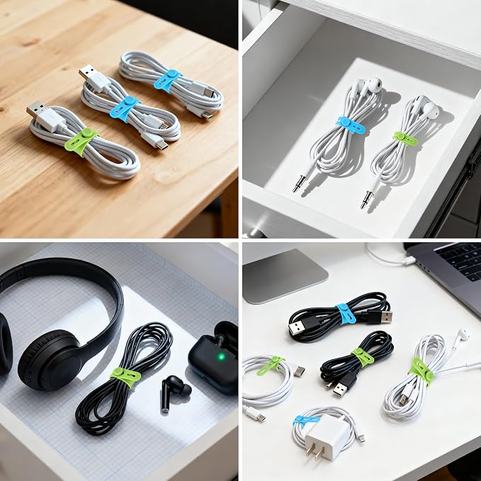 24 Pcs Silicone Cable Ties, Cord Organizer Ties, Cord Ties Reusable, Cord Wrap - Image 3