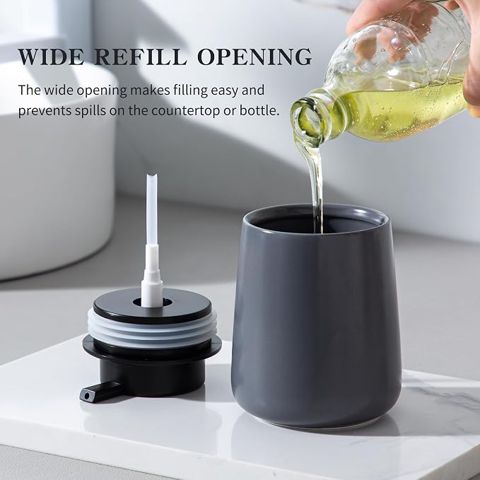 Enra Grey Soap Dispenser, Modern Ceramic Hand Soap Dispenser Bathroom | 12oz - Image 3