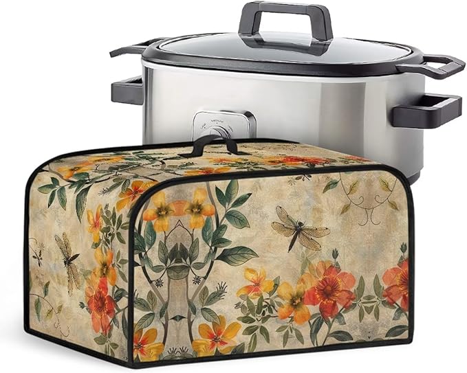 Vintage Flower Slow Cooker Dust Cover Oval 6-8 Qt Dragonfly Crock Pot 6-8 Quart Slow Cooker Cover Dust Cover Fits for Most 6-8 Quart Oval Slow Cooker Convenient