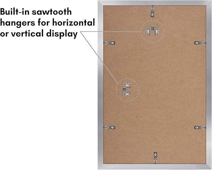 Americanflat 11x17 Picture Frame with Polished Plexiglass - Set of 5 - Use as 9x15 Frame with Mat or Display 11x17 Photo Without Mat - Galleria Collection - Picture Frames for Wall Display - Silver