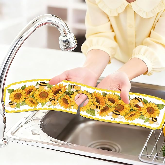 2 Pcs Kitchen Sink Splash Guard Faucet Mat Sunflower Faucet Mat - Image 6