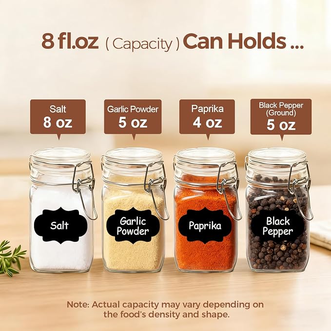 ComSaf Square Glass Spice Jars 8 oz 6 Pack - Image 3