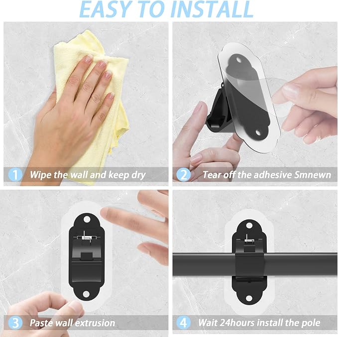 No Drill Curtain Rod Brackets， No Drill Needed Curtain Rod Holders, Adhesive - Image 6