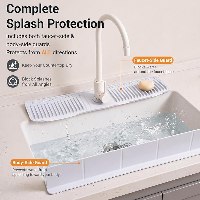 Mifoci 2 Pcs Kitchen Sink Splash Guard Set, 24 Inch Silicone Faucet Mat - Image 2