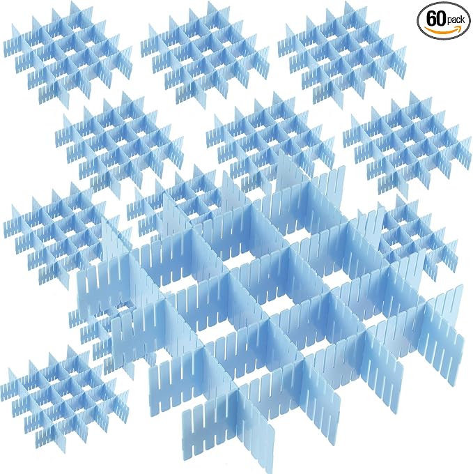 JOIKIT 60 PCS Blue Plastic DIY Grid Drawer Dividers, Adjustable Organizer by JOIKIT