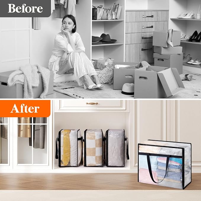 Lifewit 4 Pack Clear Storage Bags, 45L Clothes Organizer - Image 8
