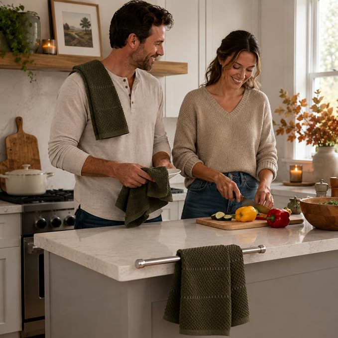 Olive Green Kitchen Hand Dish Towels, 100% Cotton - Image 2