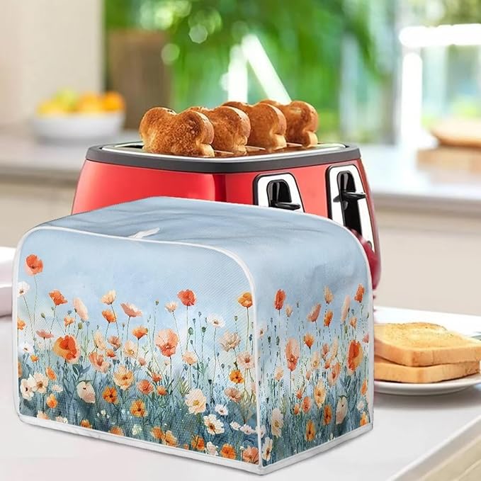 Blue Floral Bread Toaster Oven Dustproof Cover Heat-Resistant Universal Fits Most Standard 4 Slice Toasters Cloth with Fingerprint Protection