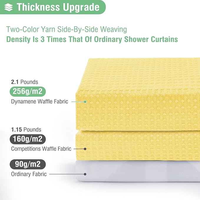 Dynamene Long Waffle Shower Curtain 256 GSM Heavy Fabric 72x78 Yellow - Image 2