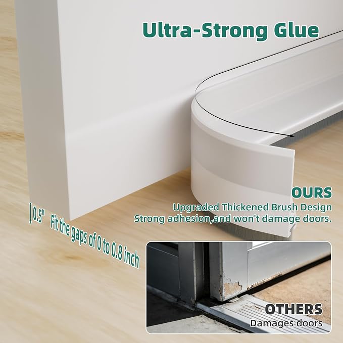 Door Draft Stopper with Brush, 1 Pack | Self Adhesive Weather Stripping - Image 2