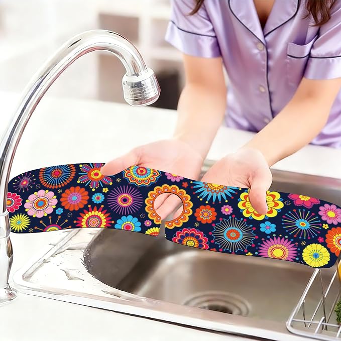 2 Pcs Kitchen Sink Splash Guard Faucet Mat Brilliant Floral Textures Faucet Mat - Image 6