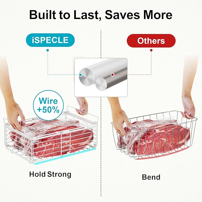 iSPECLE 8 Pack Freezer Organizer Bins, Adjustable Wire Baskets for 10 to 20 Cu.Ft Chest Freezer, Stackable Storage with Handles, Deep Freeze Organizer for Meat & Vegetables, White