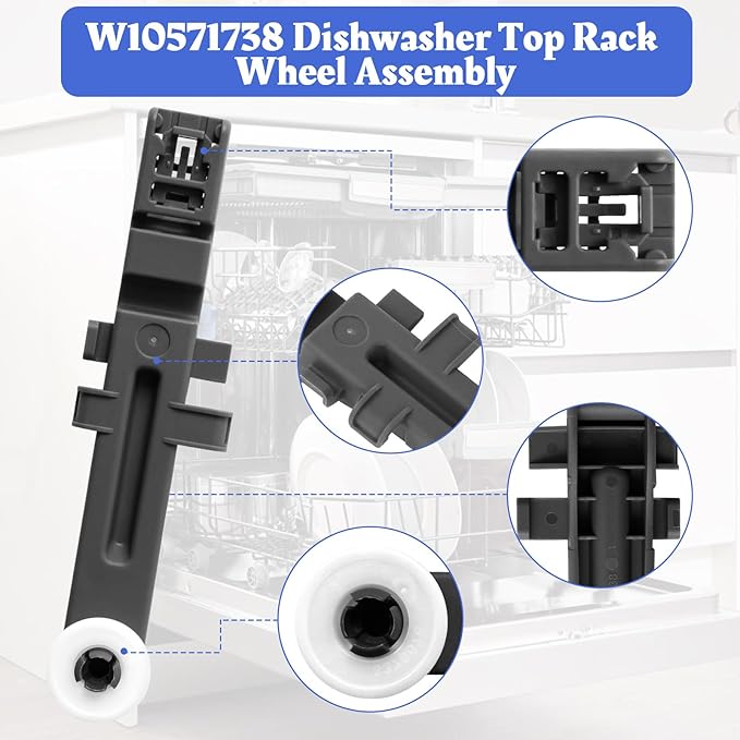 W10571738 Dishwasher Upper Dishrack Adjuster And Wheel Assembly Compatible with Whirlpool Maytag Dishwasher Top Rack Wheel Assembly Replacement Parts 3449627 PS11756470 WPW10571738 AP6023130 (2 Pack)