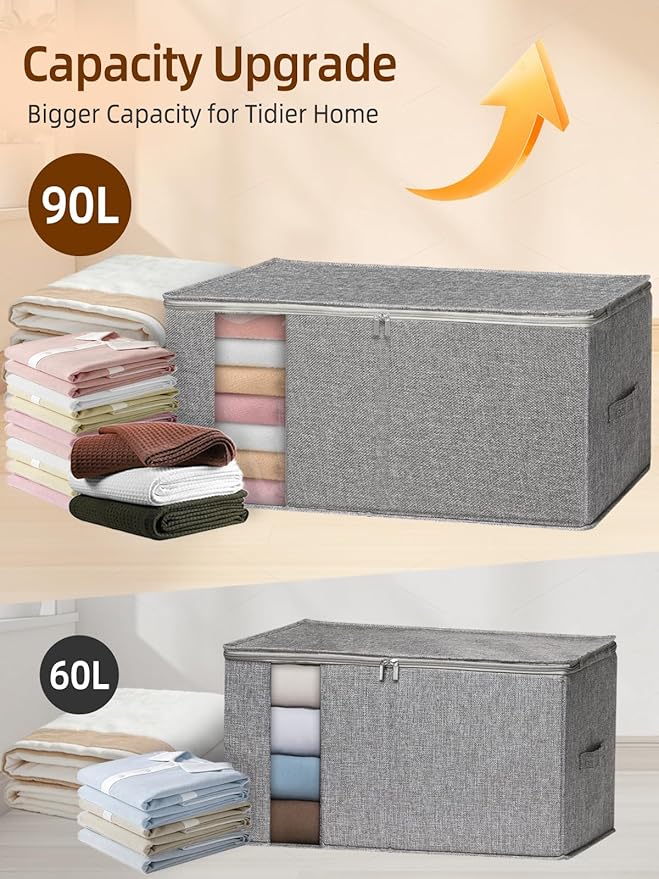 90L Rigid-Structured King Size Comforter Storage Bag, 2 Pack, Stackable & - Image 3