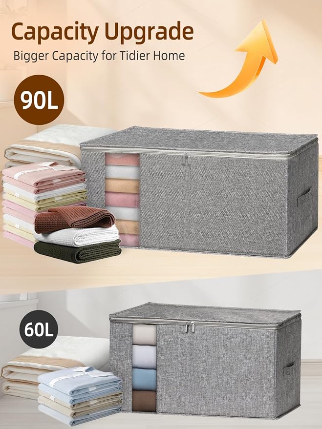 90L Rigid-Structured King Size Comforter Storage Bags, Stackable & Foldable - Image 3