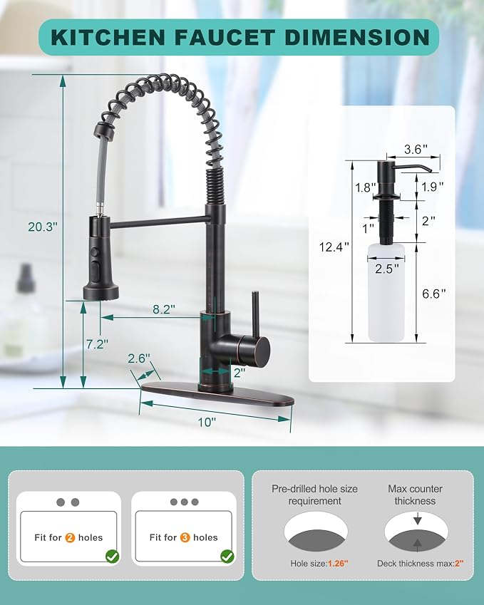 ARCORA Kitchen Faucets with Soap Dispenser: Oil Rubbed Bronze Kitchen Faucets - Image 7