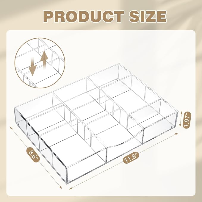 Briwooody Clear Acrylic Drawer Organizer, 9 Compartments, Medium | 8.66 x 11.81 - Image 2