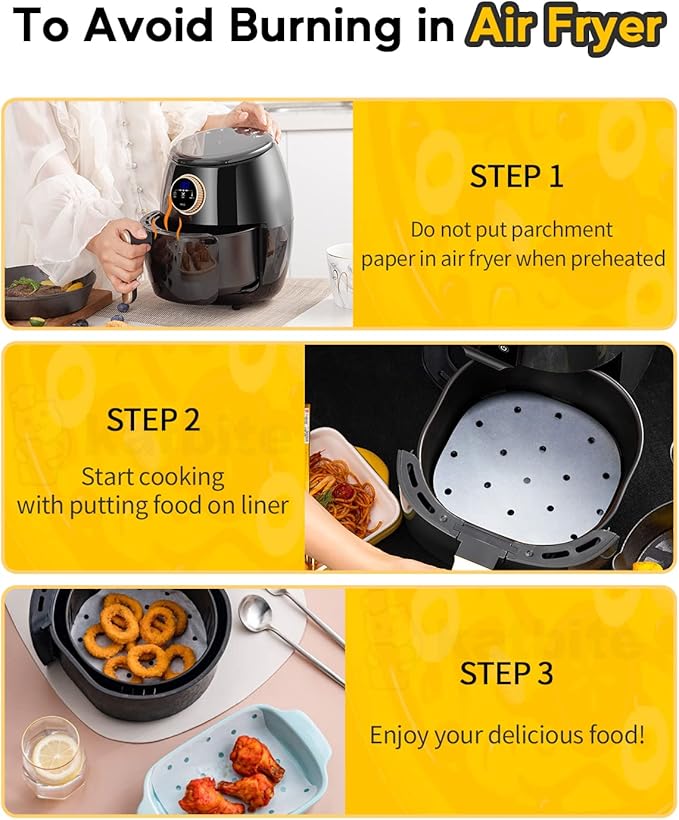 Katbite 8.5 Inch Air Fryer Parchment Paper Liners, 120Pcs Perforated Parchment Paper Sheets, Heavy Duty and Non-stick Squares for Air Fryer, Steaming Basket, Bamboo Steamer, Cake Pans